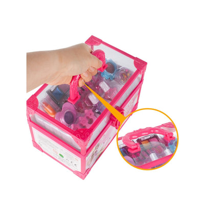 Trusa de Machiaj Shining Princess idealSTORE, Include numeroase accesorii cosmetice de diferite culori Cutie cu maner pentru depozitare, Dezvolta imaginatia copilului