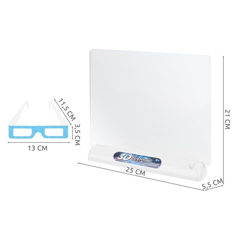 Tablita de Desenat pentru copii 3D iluminata Happy Drawn IdealStore, Dimensiune 25 X 19 cm, Contine Tablita transparenta, Suport iluminat, Markere, Ochelari 3D, Sabloane pentru desenat