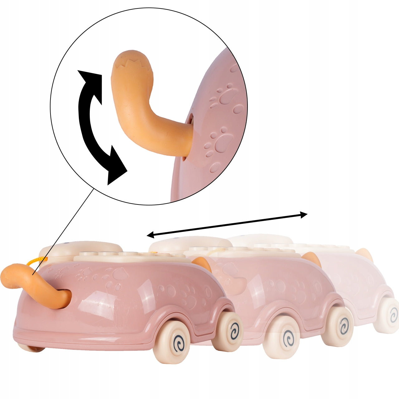 Telefon Interactiv Stil Pisicuta Happy Cat idealStore, Dimensiuni 12.5 x 14 x 6.5 cm, Cantece de Leagan, Diverse Melodii si Sunete Interactive, Urechi Stralucitoare, Culori Vii Atragatoare, Roz