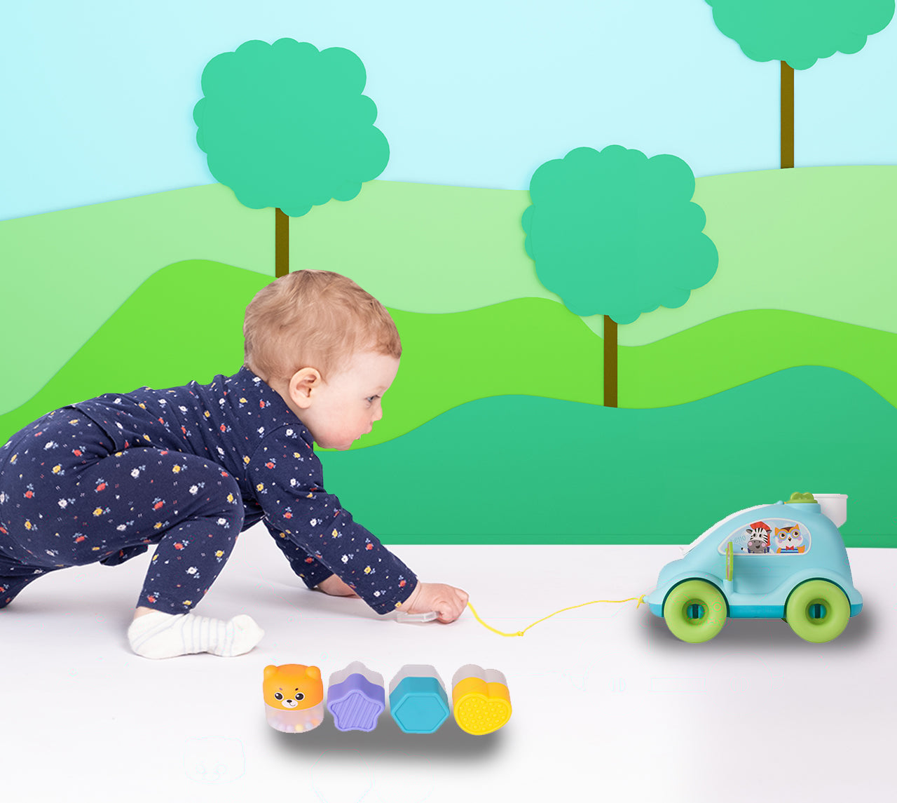 Masina Interactiva Stil Telefon cu Blocuri Colorate Funny Car idealStore, Dimensiuni 22 x 18 x 14 cm, Multicolora, Cuburi in Diferite Forme Dezvolta Abilitatile Stimulative