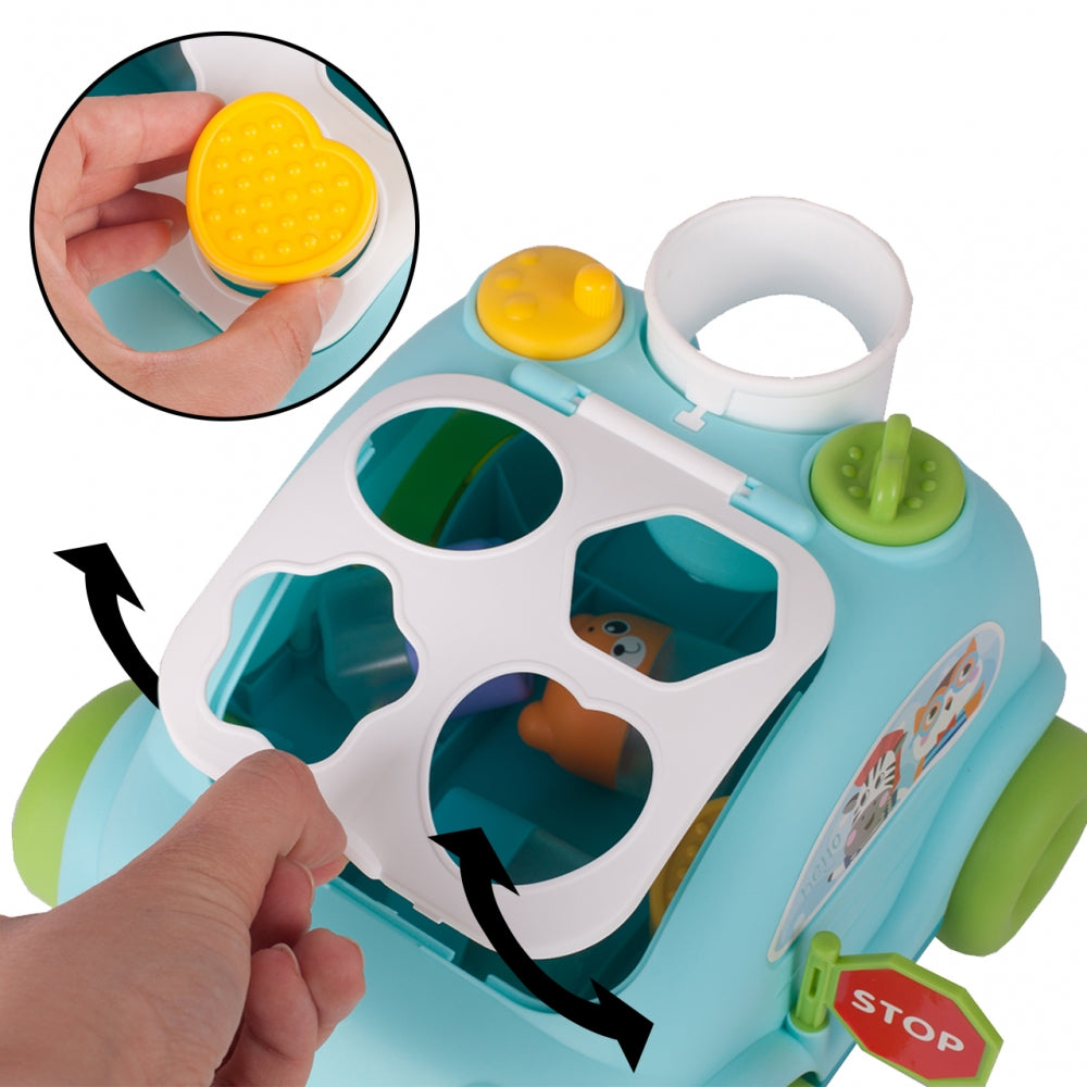 Masina Interactiva Stil Telefon cu Blocuri Colorate Funny Car idealStore, Dimensiuni 22 x 18 x 14 cm, Multicolora, Cuburi in Diferite Forme Dezvolta Abilitatile Stimulative