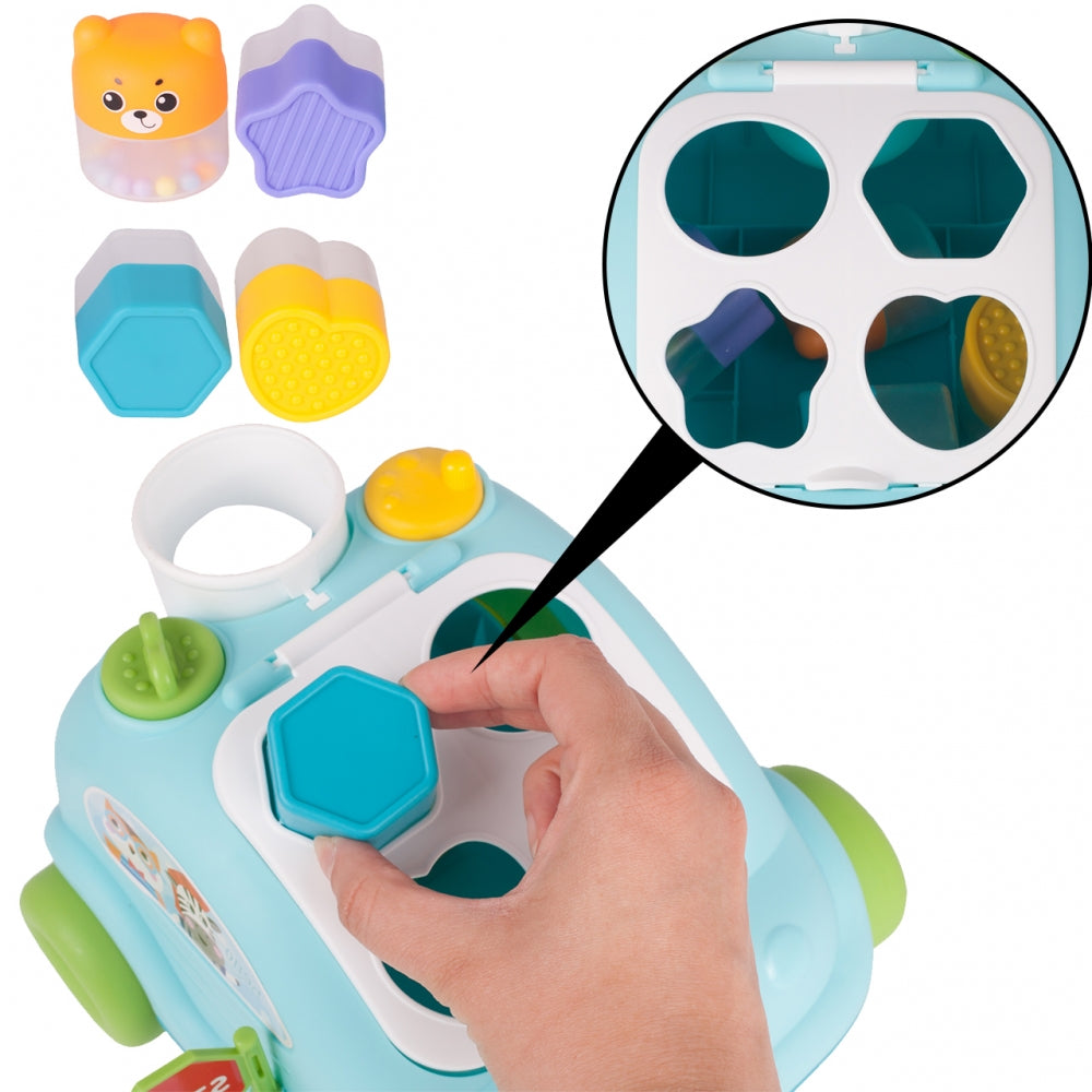 Masina Interactiva Stil Telefon cu Blocuri Colorate Funny Car idealStore, Dimensiuni 22 x 18 x 14 cm, Multicolora, Cuburi in Diferite Forme Dezvolta Abilitatile Stimulative