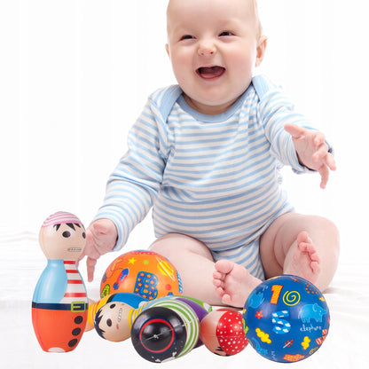 Set Bowling cu 6 Popice si 2 Bile idealStore Little Pirate, Spuma Moale, dezvolta Creativitatea si Indemanarea, utilizare Interior Exterior, Multicolor