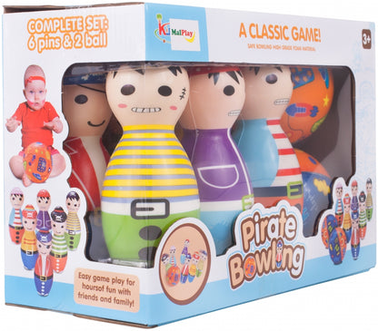 Set Bowling cu 6 Popice si 2 Bile idealStore Little Pirate, Spuma Moale, dezvolta Creativitatea si Indemanarea, utilizare Interior Exterior, Multicolor