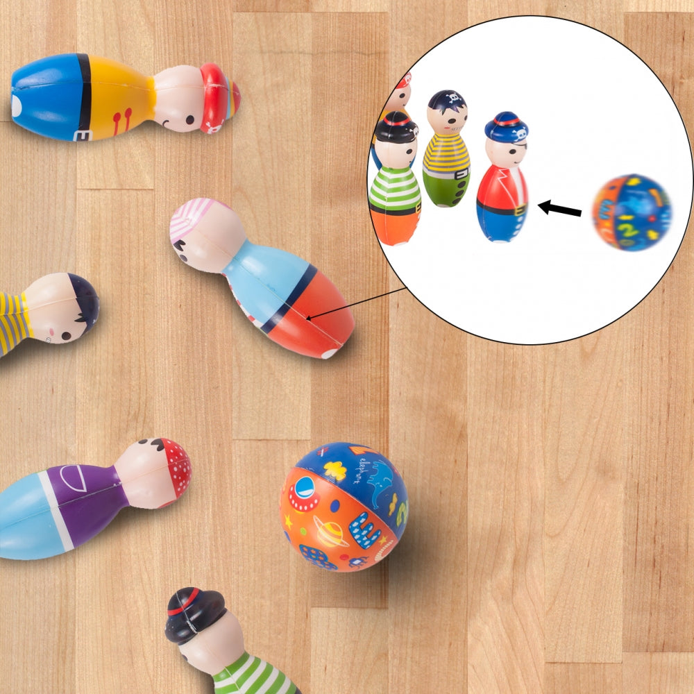 Set Bowling cu 6 Popice si 2 Bile idealStore Little Pirate, Spuma Moale, dezvolta Creativitatea si Indemanarea, utilizare Interior Exterior, Multicolor