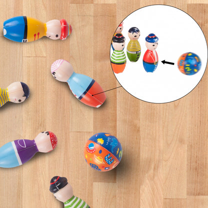 Set Bowling cu 6 Popice si 2 Bile idealStore Little Pirate, Spuma Moale, dezvolta Creativitatea si Indemanarea, utilizare Interior Exterior, Multicolor