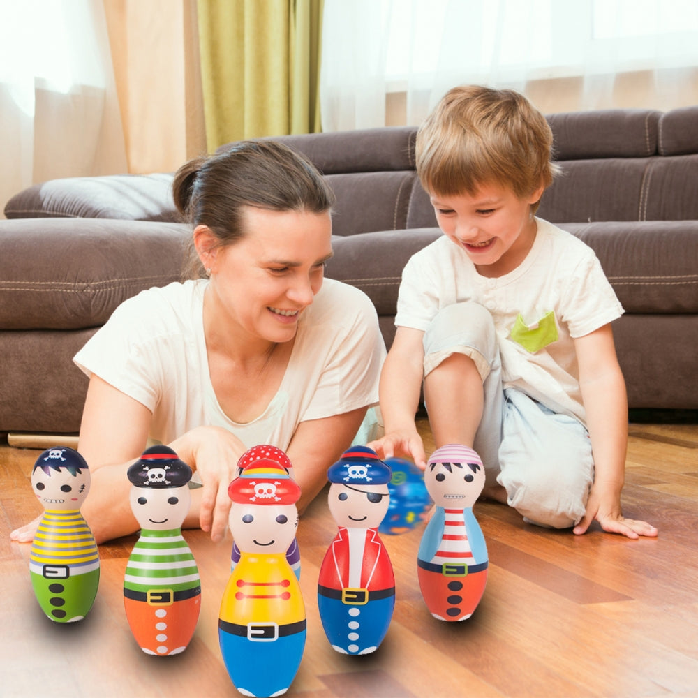 Set Bowling cu 6 Popice si 2 Bile idealStore Little Pirate, Spuma Moale, dezvolta Creativitatea si Indemanarea, utilizare Interior Exterior, Multicolor