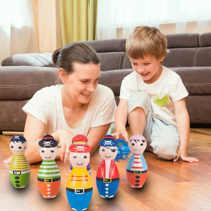 Set Bowling cu 6 Popice si 2 Bile idealStore Little Pirate, Spuma Moale, dezvolta Creativitatea si Indemanarea, utilizare Interior Exterior, Multicolor