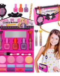 Poseta make up Pliabila idealSTORE pentru fetite, Include o multime de accesorii, NON-TOXIC, Sclipici Pudra, Lac de Unghii, Farduri, Oglinda, Culori luminoase si expresive, Accesorizata cu un lant pentru purtarea posetei oriunde doreste