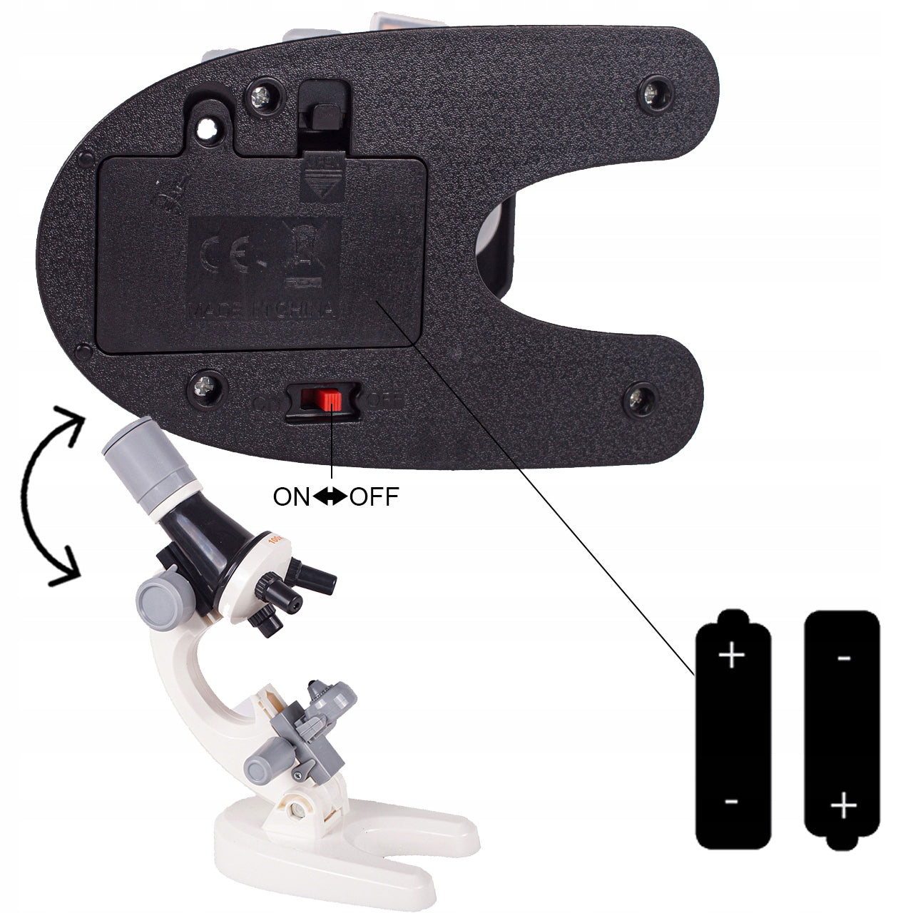 Microscop Stiintific Pentru Copii Scientific Microscope idealStore, Dimensiuni 21 x 12 x 7 cm, Trei Tipuri de Marire, Cap Rotativ, Lampa pentru Iluminat, Inaltime Reglabila, Accesorii Incluse