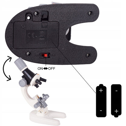 Microscop Stiintific Pentru Copii Scientific Microscope idealStore, Dimensiuni 21 x 12 x 7 cm, Trei Tipuri de Marire, Cap Rotativ, Lampa pentru Iluminat, Inaltime Reglabila, Accesorii Incluse