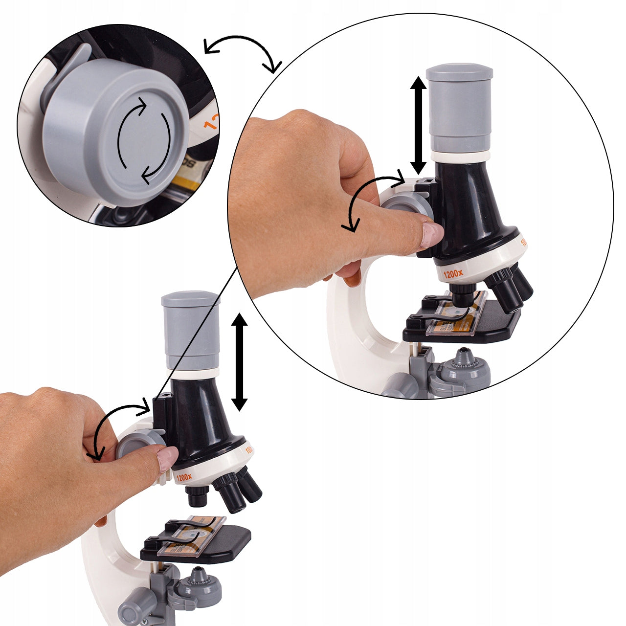 Microscop Stiintific Pentru Copii Scientific Microscope idealStore, Dimensiuni 21 x 12 x 7 cm, Trei Tipuri de Marire, Cap Rotativ, Lampa pentru Iluminat, Inaltime Reglabila, Accesorii Incluse