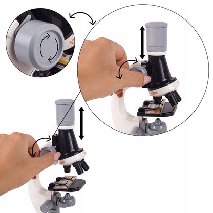 Microscop Stiintific Pentru Copii Scientific Microscope idealStore, Dimensiuni 21 x 12 x 7 cm, Trei Tipuri de Marire, Cap Rotativ, Lampa pentru Iluminat, Inaltime Reglabila, Accesorii Incluse