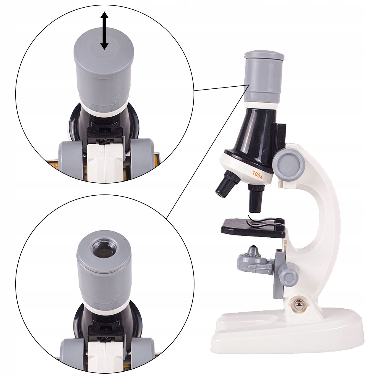 Microscop Stiintific Pentru Copii Scientific Microscope idealStore, Dimensiuni 21 x 12 x 7 cm, Trei Tipuri de Marire, Cap Rotativ, Lampa pentru Iluminat, Inaltime Reglabila, Accesorii Incluse