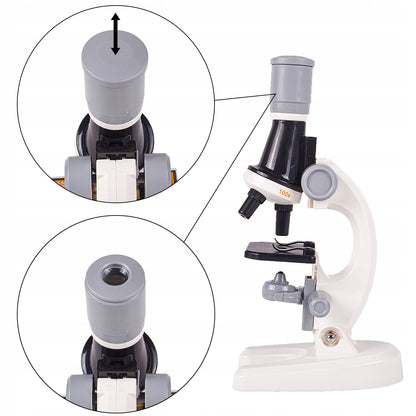 Microscop Stiintific Pentru Copii Scientific Microscope idealStore, Dimensiuni 21 x 12 x 7 cm, Trei Tipuri de Marire, Cap Rotativ, Lampa pentru Iluminat, Inaltime Reglabila, Accesorii Incluse