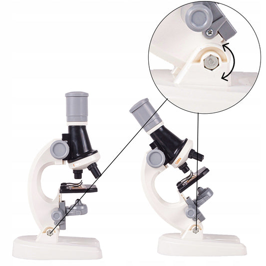 Microscop Stiintific Pentru Copii Scientific Microscope idealStore, Dimensiuni 21 x 12 x 7 cm, Trei Tipuri de Marire, Cap Rotativ, Lampa pentru Iluminat, Inaltime Reglabila, Accesorii Incluse