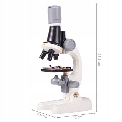 Microscop Stiintific Pentru Copii Scientific Microscope idealStore, Dimensiuni 21 x 12 x 7 cm, Trei Tipuri de Marire, Cap Rotativ, Lampa pentru Iluminat, Inaltime Reglabila, Accesorii Incluse