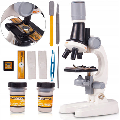 Microscop Stiintific Pentru Copii Scientific Microscope idealStore, Dimensiuni 21 x 12 x 7 cm, Trei Tipuri de Marire, Cap Rotativ, Lampa pentru Iluminat, Inaltime Reglabila, Accesorii Incluse