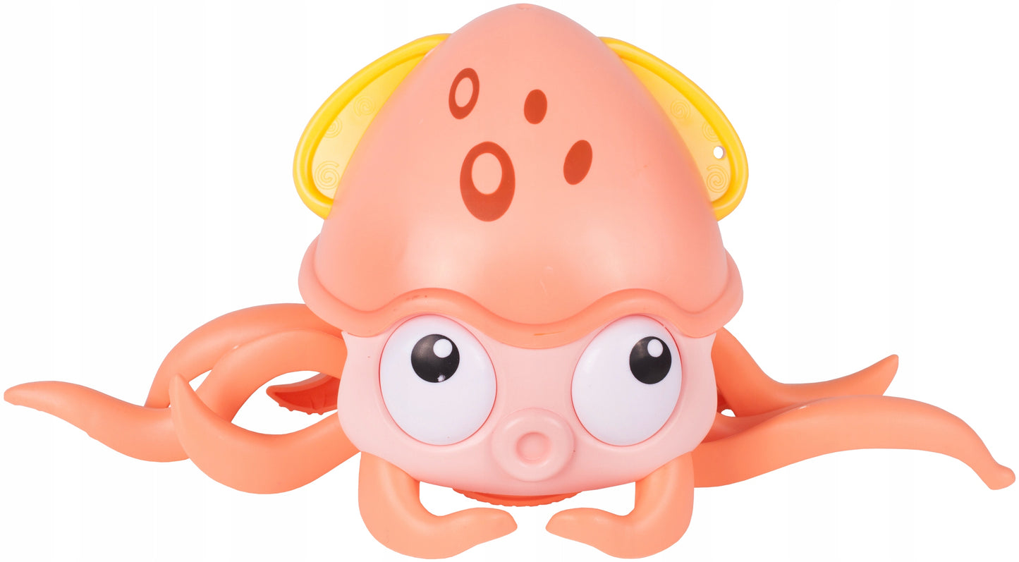 Caracatita interactiva Charming Octopus idealSTORE, Dimensiuni 25x11x13 Dotata cu Sfoara de tras Ajuta la dezvoltarea psiho-motorie a copilului, Culoare Roz