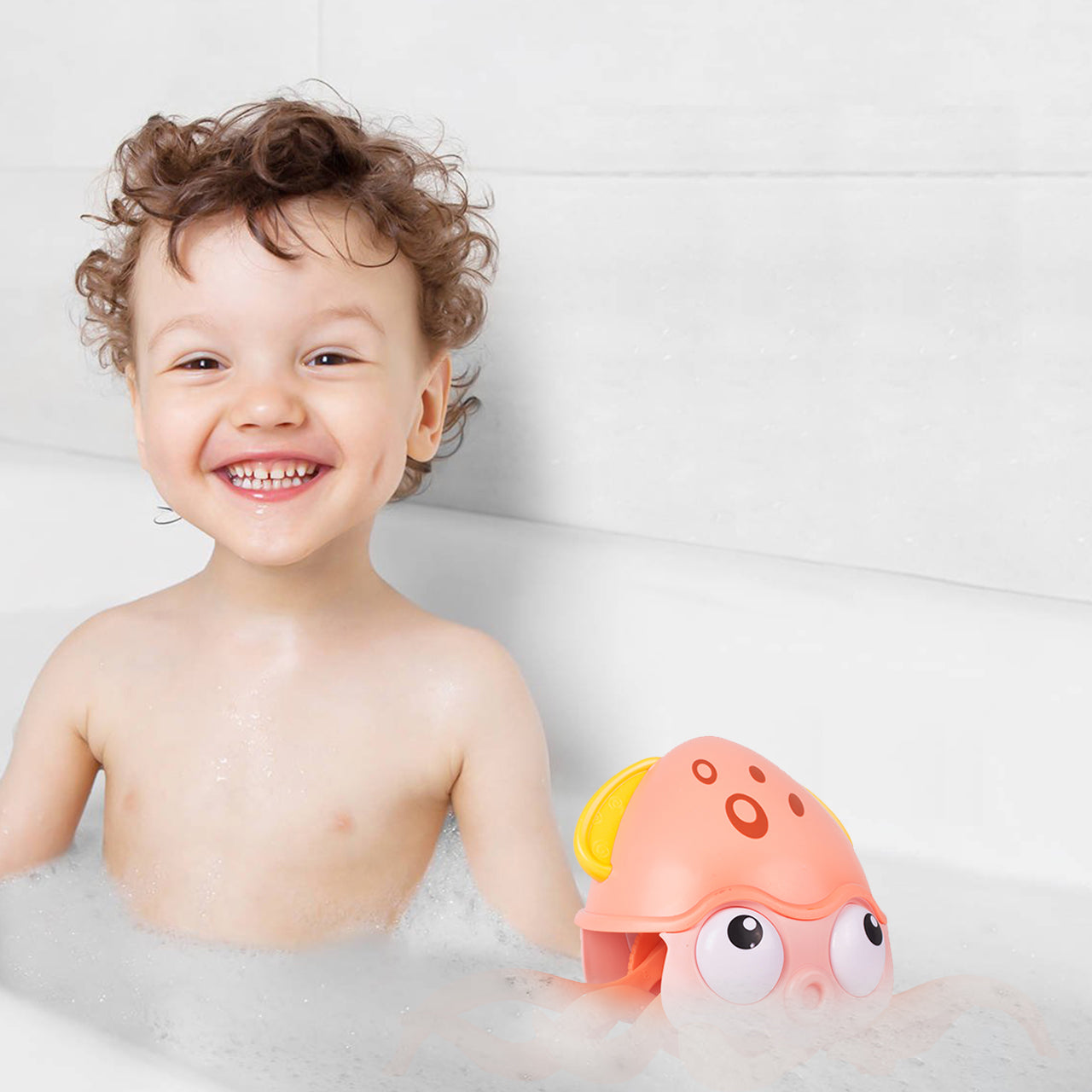 Caracatita interactiva Charming Octopus idealSTORE, Dimensiuni 25x11x13 Dotata cu Sfoara de tras Ajuta la dezvoltarea psiho-motorie a copilului, Culoare Roz