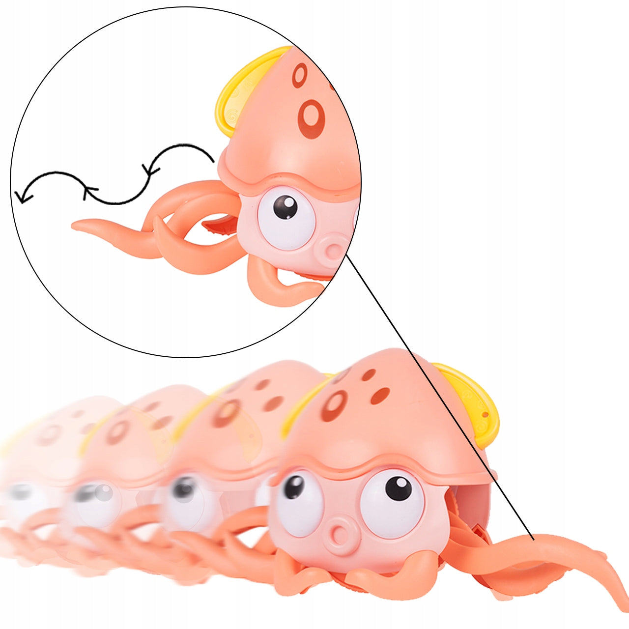 Caracatita interactiva Charming Octopus idealSTORE, Dimensiuni 25x11x13 Dotata cu Sfoara de tras Ajuta la dezvoltarea psiho-motorie a copilului, Culoare Roz