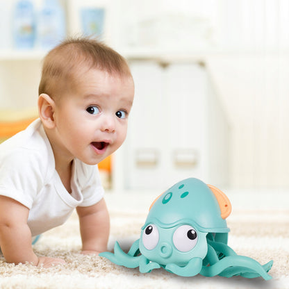 Caracatita interactiva Charming Octopus idealSTORE, Dimensiuni 25 x 11 x 13 Dotata cu Sfoara de tras, Ajuta la dezvoltarea psiho-motorie a copilului, Perfecta pentru o baie linistita