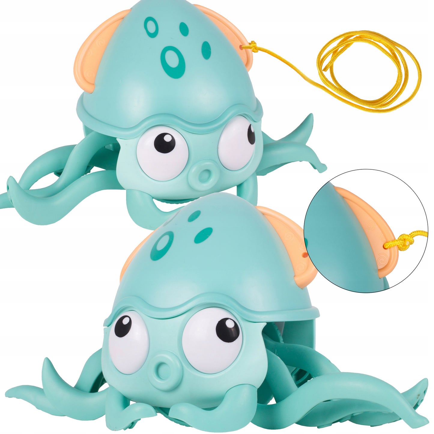 Caracatita interactiva Charming Octopus idealSTORE, Dimensiuni 25 x 11 x 13 Dotata cu Sfoara de tras, Ajuta la dezvoltarea psiho-motorie a copilului, Perfecta pentru o baie linistita