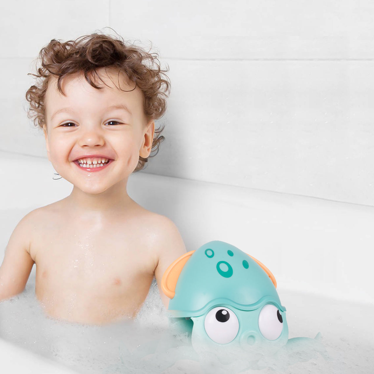Caracatita interactiva Charming Octopus idealSTORE, Dimensiuni 25 x 11 x 13 Dotata cu Sfoara de tras, Ajuta la dezvoltarea psiho-motorie a copilului, Perfecta pentru o baie linistita