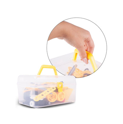 Blocuri de Constructie 8 in 1 Mega Konstruktor idealSTORE, Inlcude 100 de elemente, Surubelnita, Cheie, Posibilitatea de a construi 8 vehicule diferite, Dezvolta maginatia spatiala, abilitatile de planificare