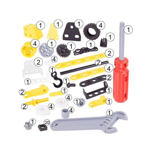 Blocuri de Constructie 8 in 1 Mega Konstruktor idealSTORE, Inlcude 100 de elemente, Surubelnita, Cheie, Posibilitatea de a construi 8 vehicule diferite, Dezvolta maginatia spatiala, abilitatile de planificare