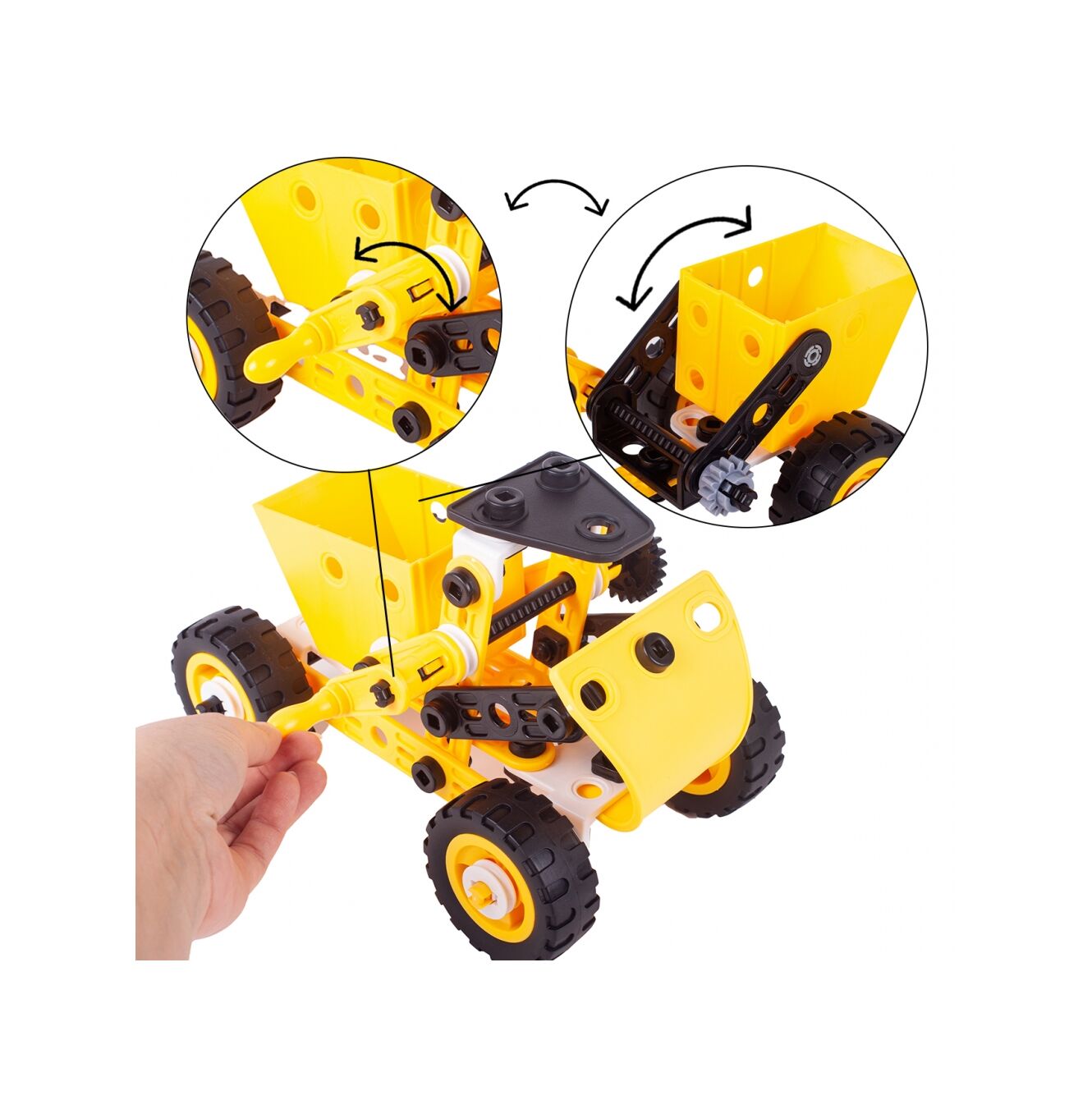 Blocuri de Constructie 8 in 1 Mega Konstruktor idealSTORE, Inlcude 100 de elemente, Surubelnita, Cheie, Posibilitatea de a construi 8 vehicule diferite, Dezvolta maginatia spatiala, abilitatile de planificare