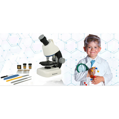 Microscop Stiinfic Multifunctional I'Micro idealSTORE, Dimensiuni 22 x 10 x 16 cm, Lampa LED Reglare a setarilor de pregatire 3 Lentile de marire, Buton pentru rotire, Reglare a sursei de lumina Picioare Antiderapante