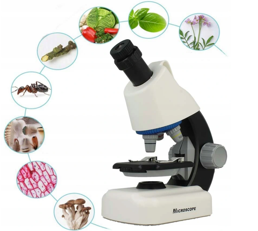 Microscop Stiinfic Multifunctional I'Micro idealSTORE, Dimensiuni 22 x 10 x 16 cm, Lampa LED Reglare a setarilor de pregatire 3 Lentile de marire, Buton pentru rotire, Reglare a sursei de lumina Picioare Antiderapante