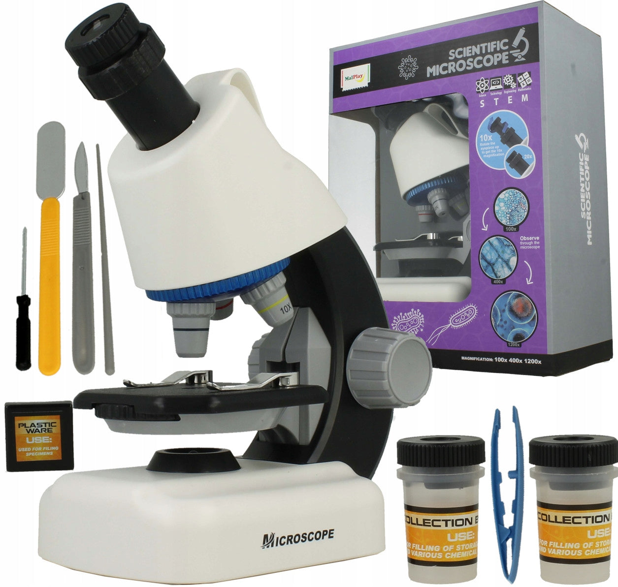 Microscop Stiinfic Multifunctional I'Micro idealSTORE, Dimensiuni 22 x 10 x 16 cm, Lampa LED Reglare a setarilor de pregatire 3 Lentile de marire, Buton pentru rotire, Reglare a sursei de lumina Picioare Antiderapante