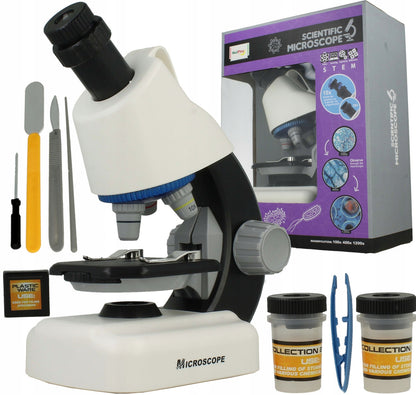 Microscop Stiinfic Multifunctional I'Micro idealSTORE, Dimensiuni 22 x 10 x 16 cm, Lampa LED Reglare a setarilor de pregatire 3 Lentile de marire, Buton pentru rotire, Reglare a sursei de lumina Picioare Antiderapante