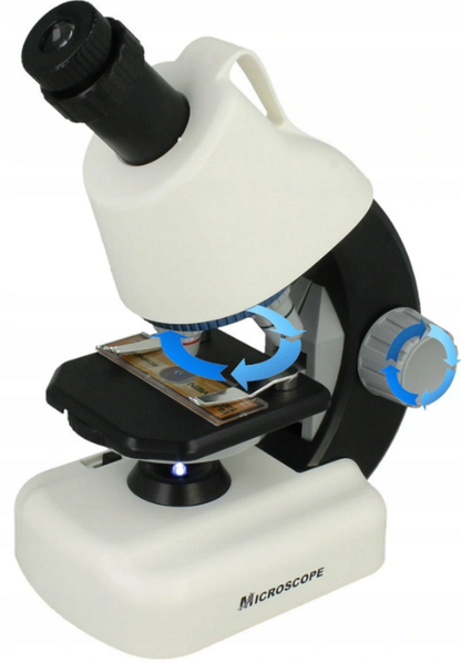 Microscop Stiinfic Multifunctional I'Micro idealSTORE, Dimensiuni 22 x 10 x 16 cm, Lampa LED Reglare a setarilor de pregatire 3 Lentile de marire, Buton pentru rotire, Reglare a sursei de lumina Picioare Antiderapante