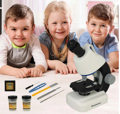 Microscop Stiinfic Multifunctional I'Micro idealSTORE, Dimensiuni 22 x 10 x 16 cm, Lampa LED Reglare a setarilor de pregatire 3 Lentile de marire, Buton pentru rotire, Reglare a sursei de lumina Picioare Antiderapante