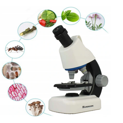 Microscop Stiinfic Multifunctional I'Micro idealSTORE, Dimensiuni 22 x 10 x 16 cm, Lampa LED Reglare a setarilor de pregatire 3 Lentile de marire, Buton pentru rotire, Reglare a sursei de lumina Picioare Antiderapante