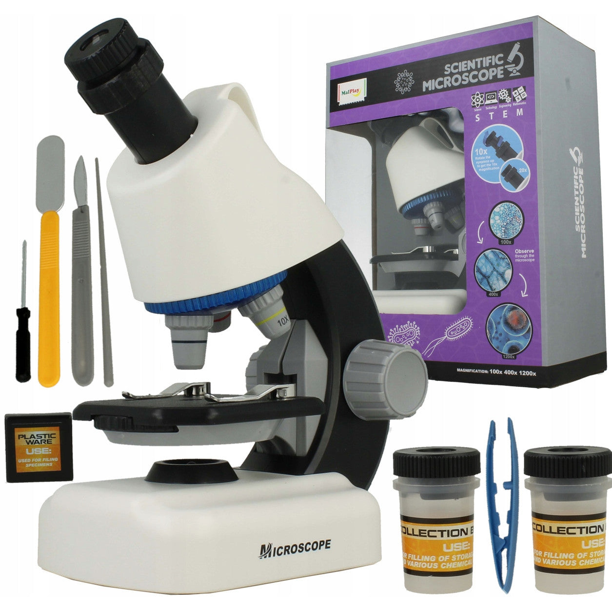 Microscop Stiinfic Multifunctional I'Micro idealSTORE, Dimensiuni 22 x 10 x 16 cm, Lampa LED Reglare a setarilor de pregatire 3 Lentile de marire, Buton pentru rotire, Reglare a sursei de lumina Picioare Antiderapante