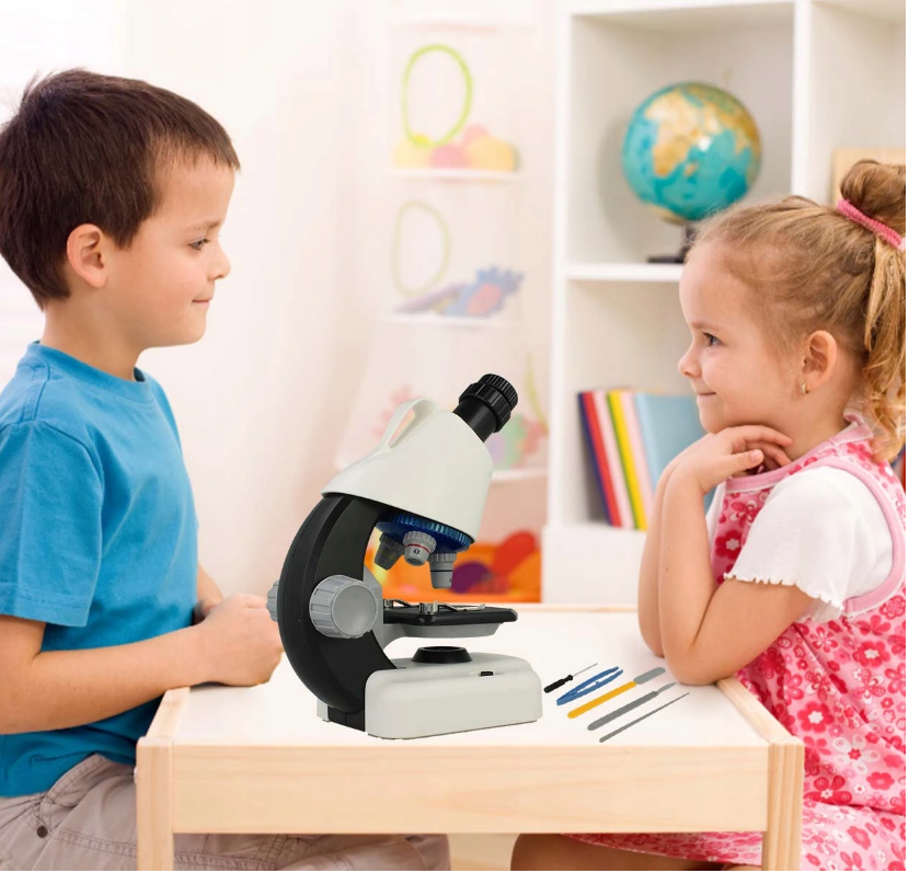 Microscop Stiinfic Multifunctional I'Micro idealSTORE, Dimensiuni 22 x 10 x 16 cm, Lampa LED Reglare a setarilor de pregatire 3 Lentile de marire, Buton pentru rotire, Reglare a sursei de lumina Picioare Antiderapante