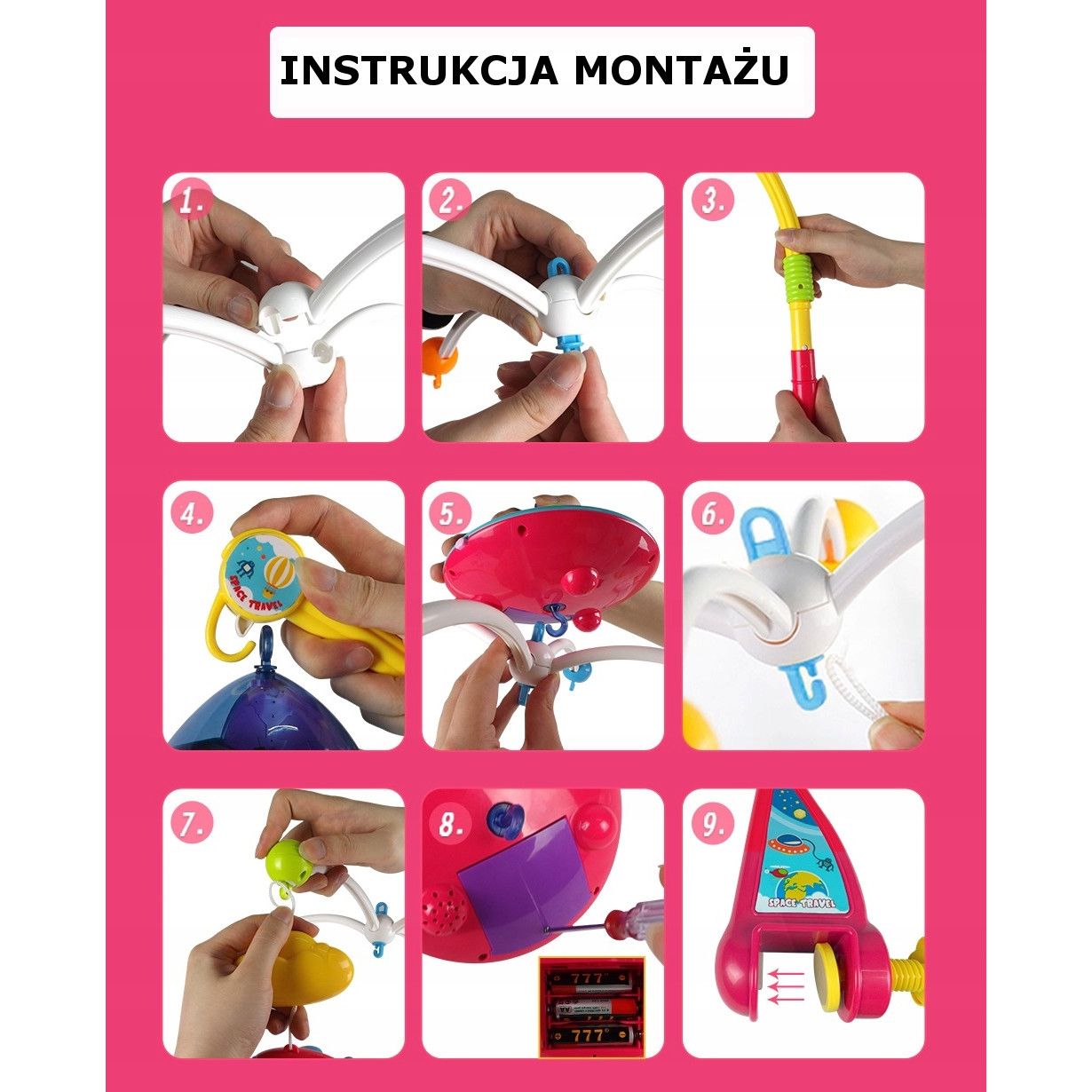 Carusel Interactiv IDL Vise Frumoase, pentru patul bebelusului, 108 Melodii diferite, Volum reglabil, Proiector ce isi schimba culoarea, ideal pentru linistirea bebelusului tau