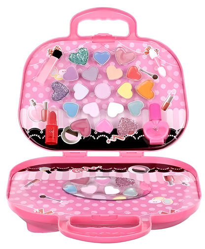 Set make up pentru fetite GlamChic IdealStore, Dimensiune 19 X 20 X 5 cm, Contine 25 de elemente,19 farduri, Oja, Ruj, Pedrie si o Oglinda, Pink Edition