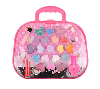 Set make up pentru fetite GlamChic IdealStore, Dimensiune 19 X 20 X 5 cm, Contine 25 de elemente,19 farduri, Oja, Ruj, Pedrie si o Oglinda, Pink Edition