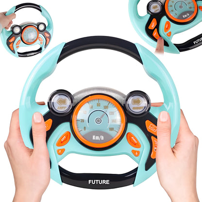 Volan interactiv pentru copii Fun Drive IdealStore, Dimensiune 25 X 24 X 3.5, Efecte Sunete, Lumini, Claxon, Buton start/stop, Culoare Albastru