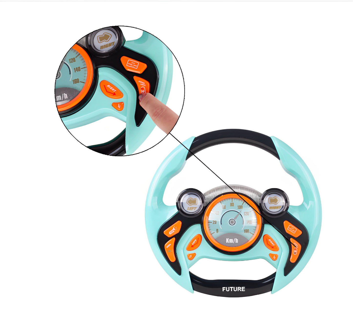 Volan interactiv pentru copii Fun Drive IdealStore, Dimensiune 25 X 24 X 3.5, Efecte Sunete, Lumini, Claxon, Buton start/stop, Culoare Albastru