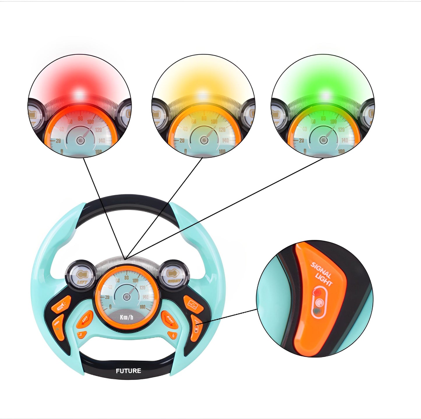 Volan interactiv pentru copii Fun Drive IdealStore, Dimensiune 25 X 24 X 3.5, Efecte Sunete, Lumini, Claxon, Buton start/stop, Culoare Albastru