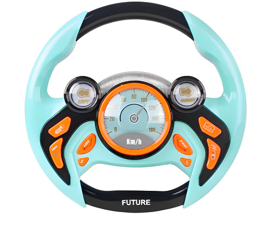 Volan interactiv pentru copii Fun Drive IdealStore, Dimensiune 25 X 24 X 3.5, Efecte Sunete, Lumini, Claxon, Buton start/stop, Culoare Albastru