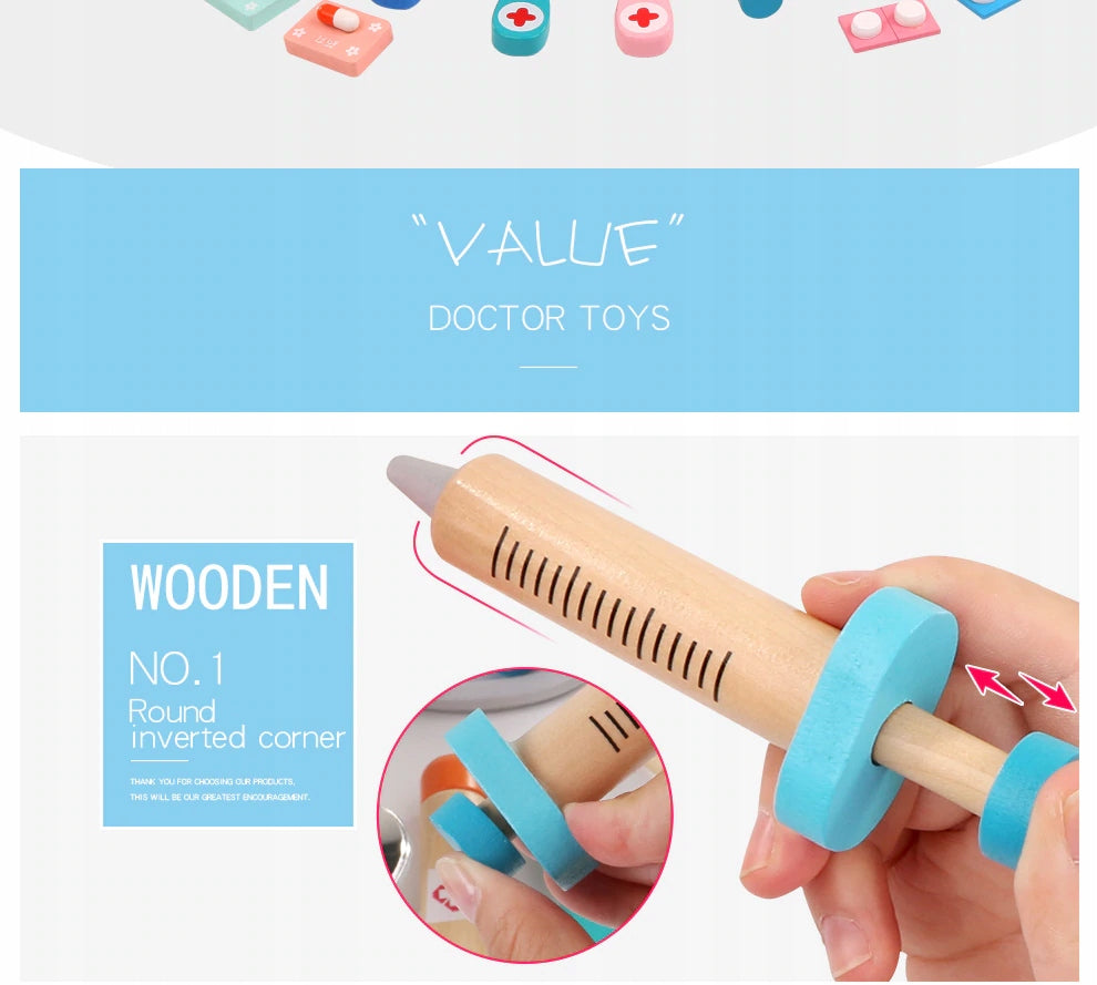 Trusa Medicala din lemn Dentistry Luxury idealSTORE, Include Diverse Accesorii Dentare, Termometru, Stetoscop, Seringa, Mulaj dentar, Joc Creativ si Interactiv, Geanta Depozitare