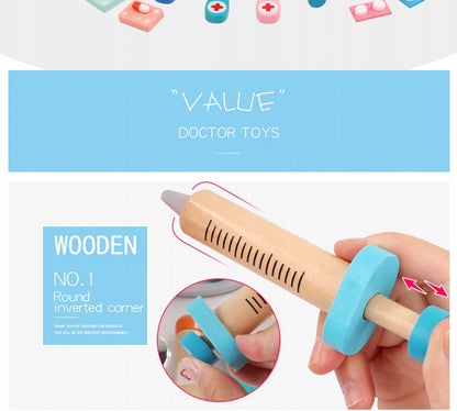 Trusa Medicala din lemn Dentistry Luxury idealSTORE, Include Diverse Accesorii Dentare, Termometru, Stetoscop, Seringa, Mulaj dentar, Joc Creativ si Interactiv, Geanta Depozitare