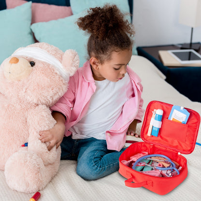 Trusa Medicala din lemn Dentistry Luxury idealSTORE, Include Diverse Accesorii Dentare, Termometru, Stetoscop, Seringa, Mulaj dentar, Joc Creativ si Interactiv, Geanta Depozitare